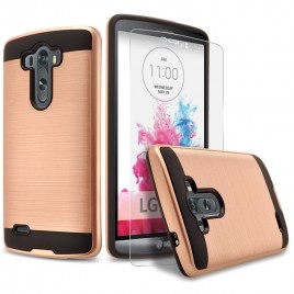 LG G3 Case, 2-Piece Style Hybrid Shockproof Hard Case Cover with [Premium Screen Protector] Hybird Shockproof And Circlemalls Stylus Pen (Rose Gold)